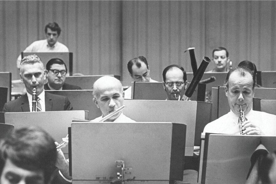 Curtis faculty and Philadelphia Orchestra members Anthony Gigliotti (Clarinet ’47), Murray Panitz, Bernard Garfield, and John de Lancie (Oboe ’40).
