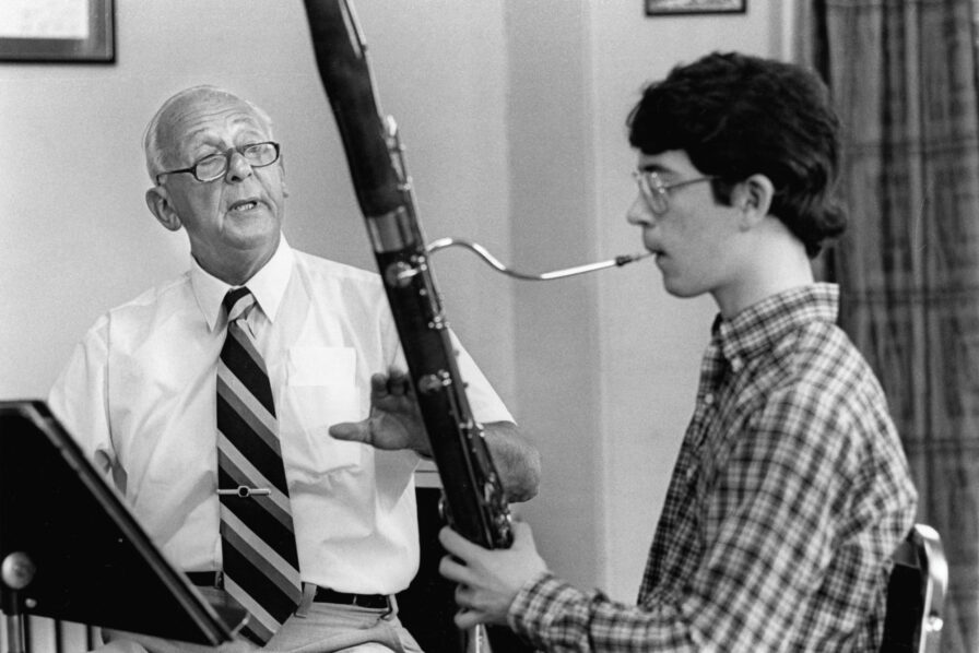 Sol Schoenbach and Mark Timmerman (’88) in a lesson.